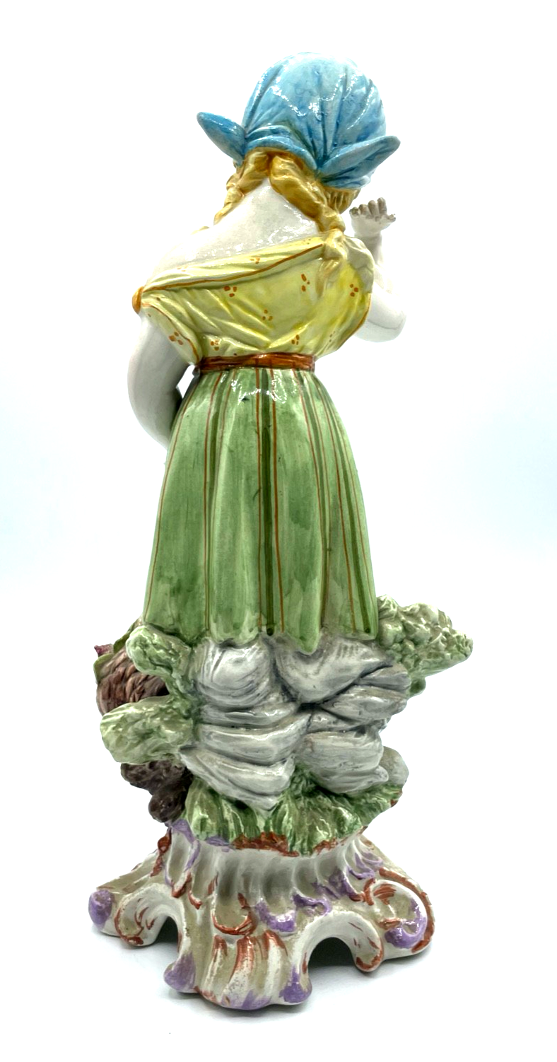 Antik große Porzellan Figur handbemalt aus Italien H 31,5 cm Mädchen Obstkorb5