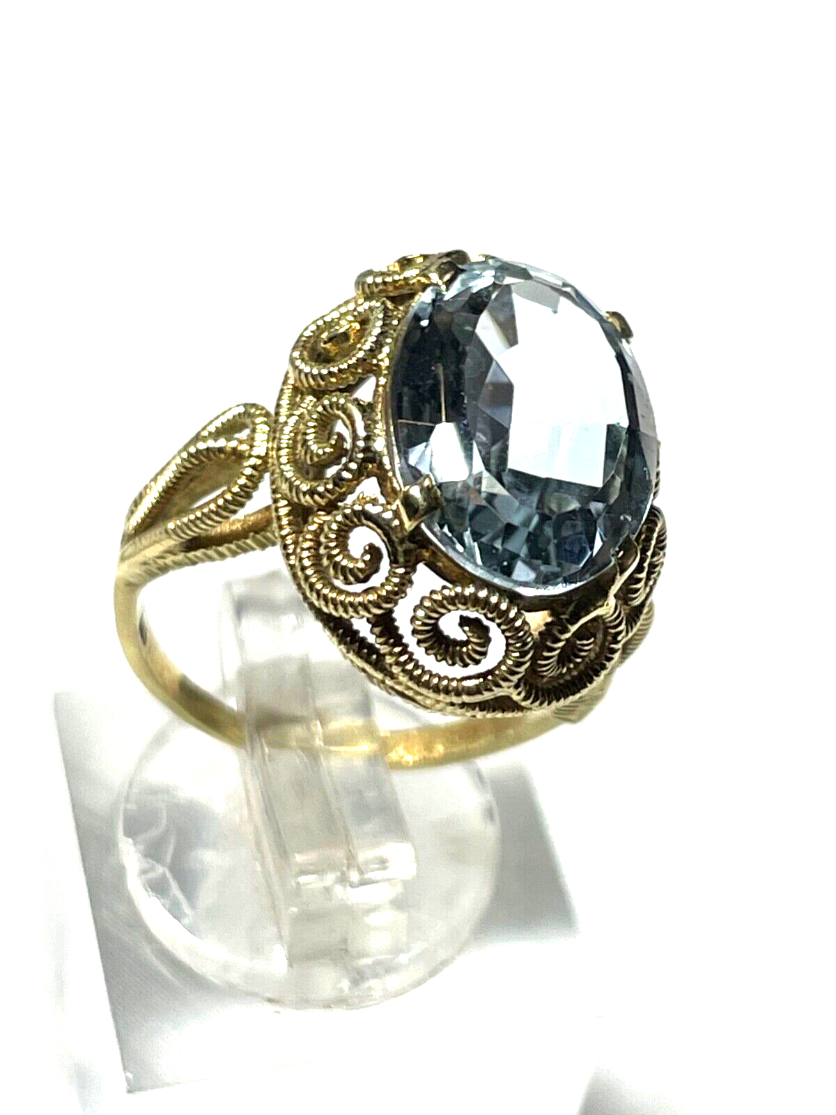 Massiver 585 Gold 14 K Ring Aquamarin oval Ø 16 mm RG 51 Juwelier Etagenring2