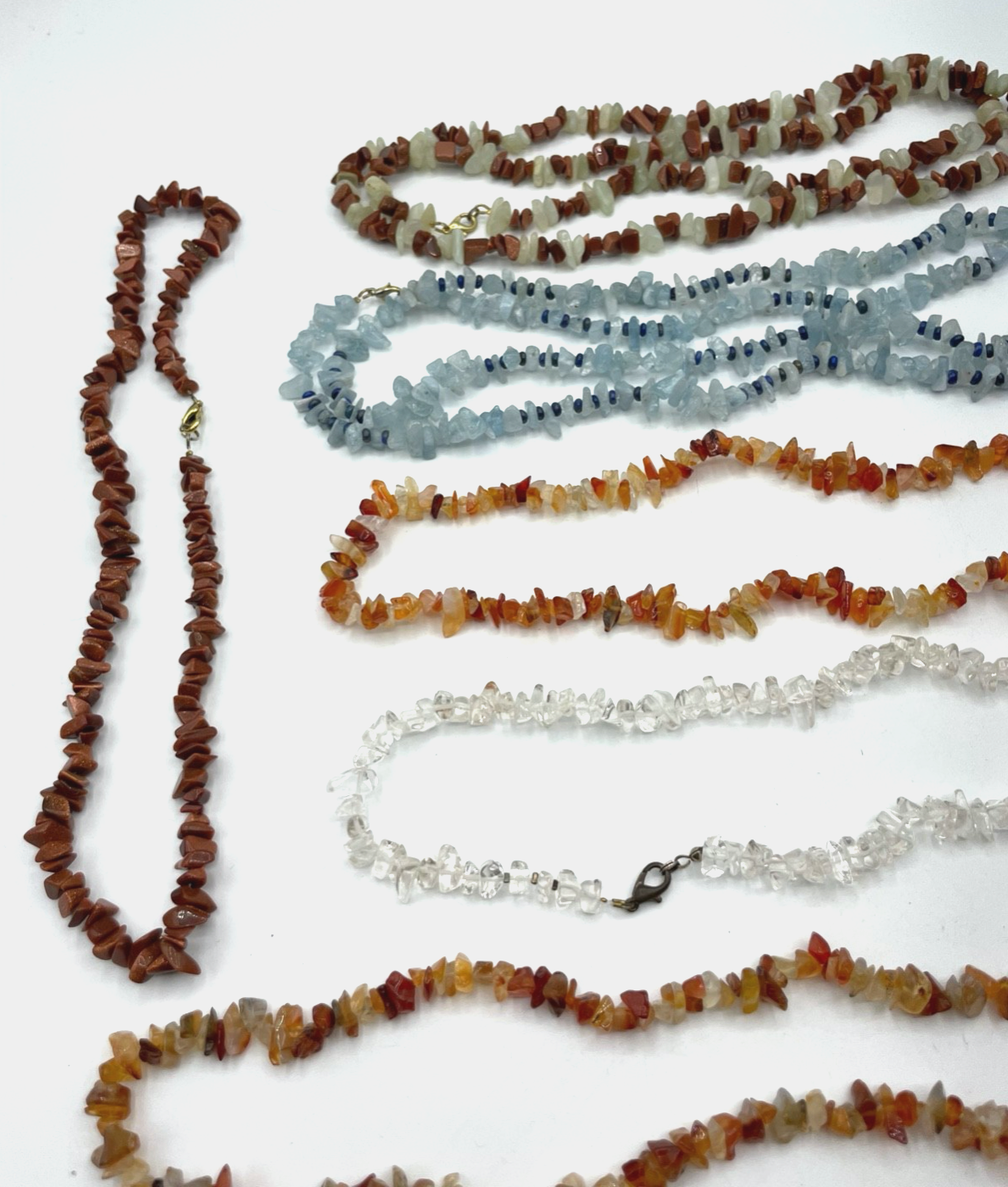 8 verschieden lange Edelstein Ketten Aquamarin Goldfluss Karneol Bergkristall 103