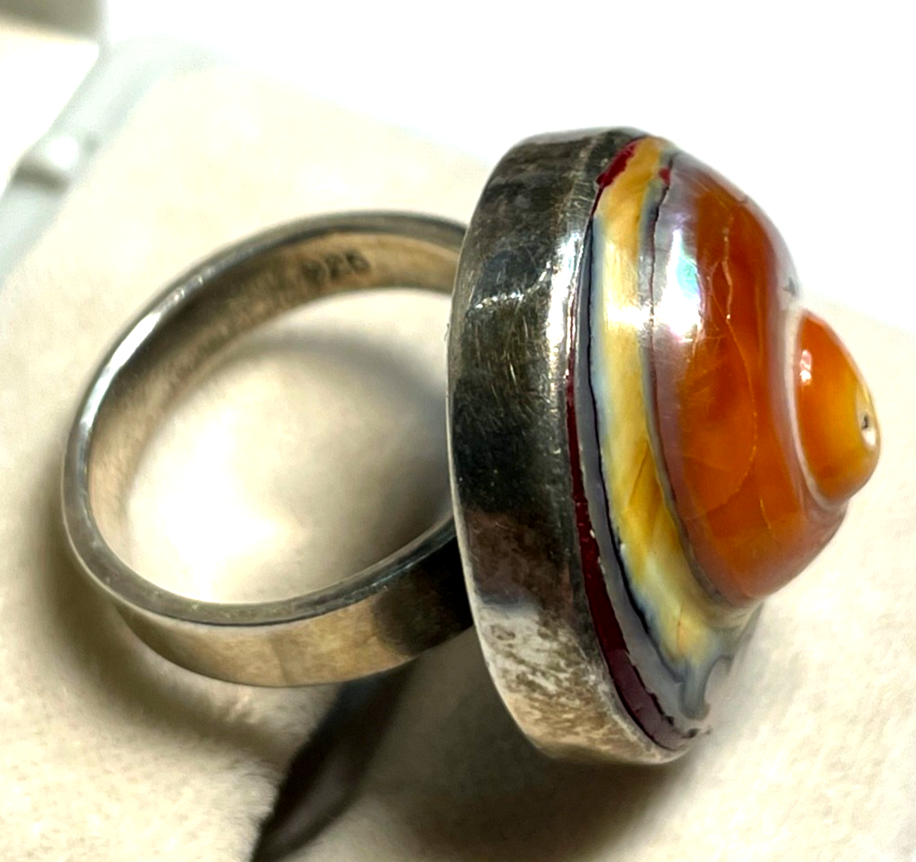 925 Sterling Silber Ring buntes Schneckenhaus Handarbeit Ø 17 mm RG 521