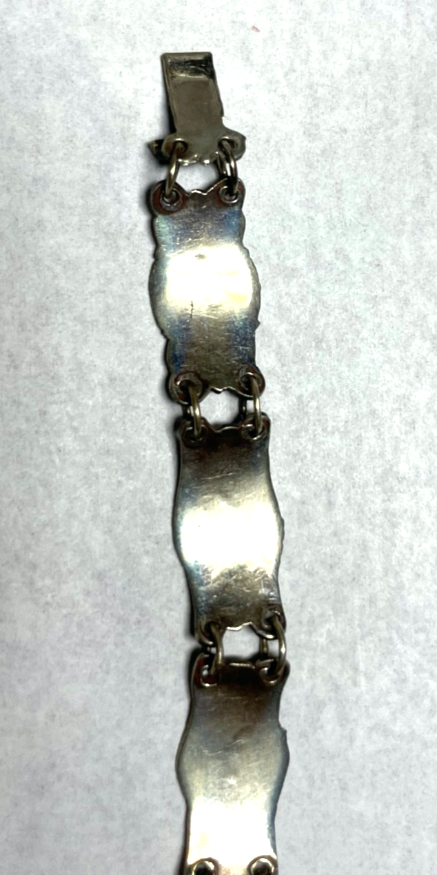 Vintage Siam Sterling Armband rote Emaille Technik feines Dekor gepfl. L 16 cm8