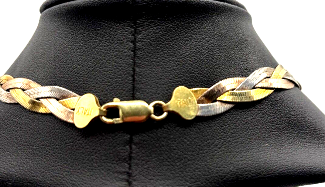 Solides elegantes 925 Silber Collier geflochten Silberkette Tricolor 3 farbig6