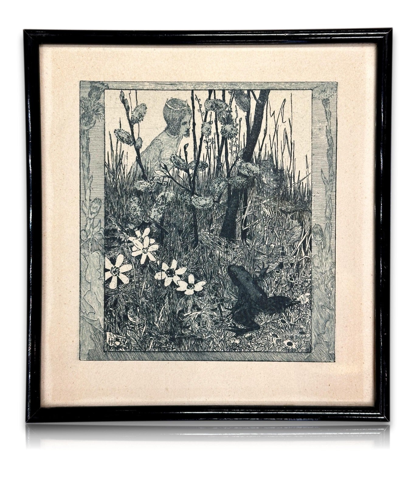 Heinrich Vogeler 1872-1942 - Radierung - Froschbraut - 1899 Jugendstil - gerahmt0