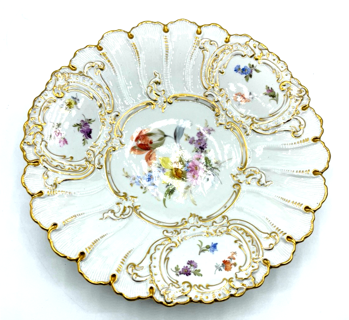 Antik Meissen Porzellan Prunkteller 1. Wahl Blumenbukett Goldstaffage Ø 23 cm1