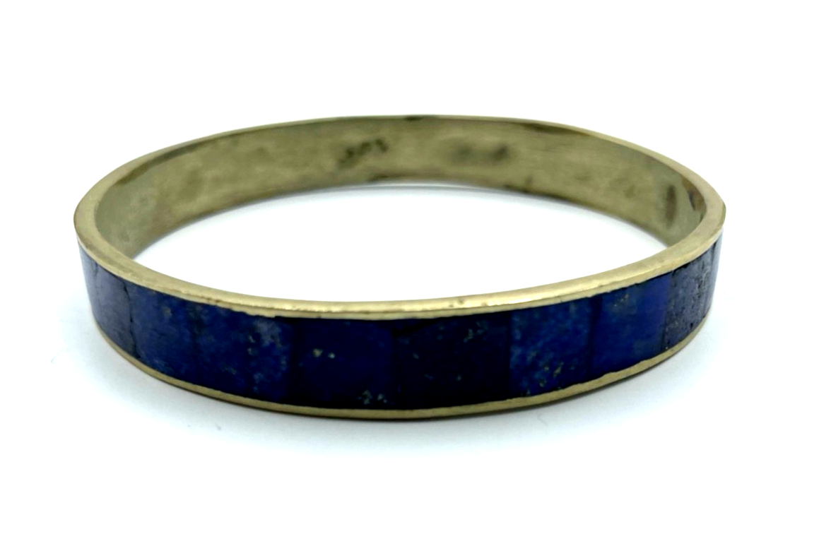 Vintage Tibet Silber Armreif  Lapislazuli Inlay Einlage Handarbeit Ø 6,8cm B 1cm6