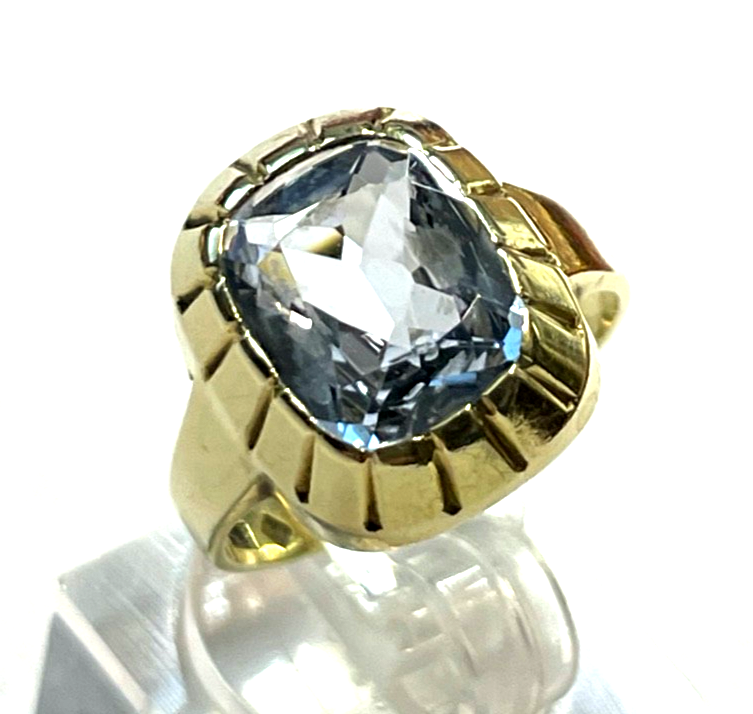 Massiver 585 Gold 14 K Ring Aquamarin Kissen Ø 17,5 mm RG 55 Juwelier sehr gepfl0