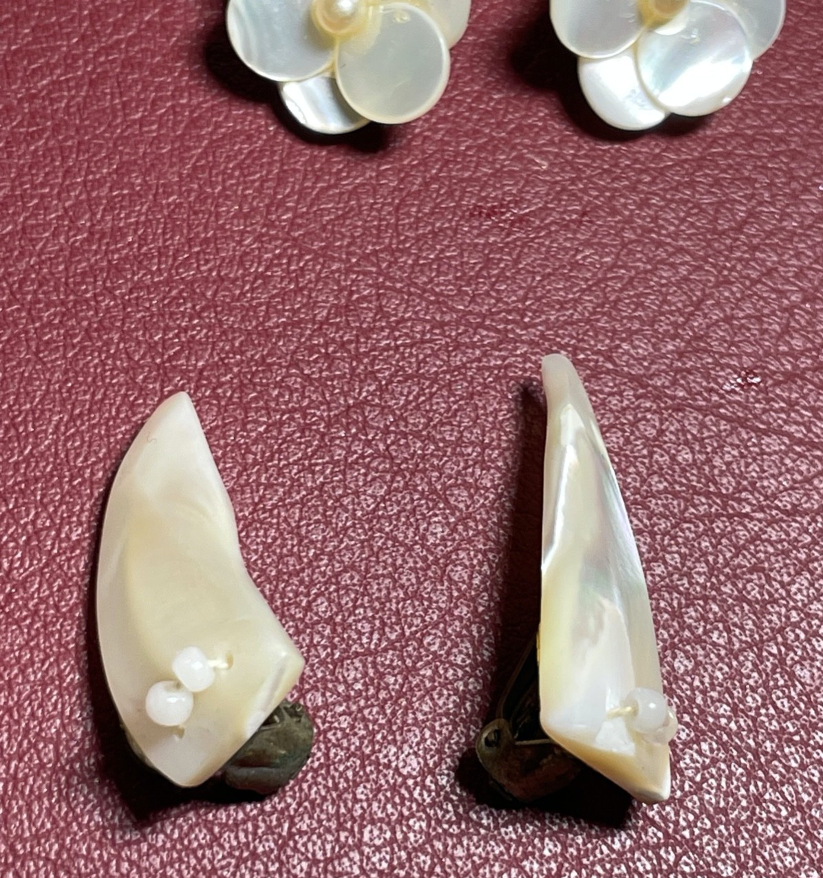 Antik Set wunderschönes antik Perlmutt Collier + 2 Paar Ohrclips Handarbeit4