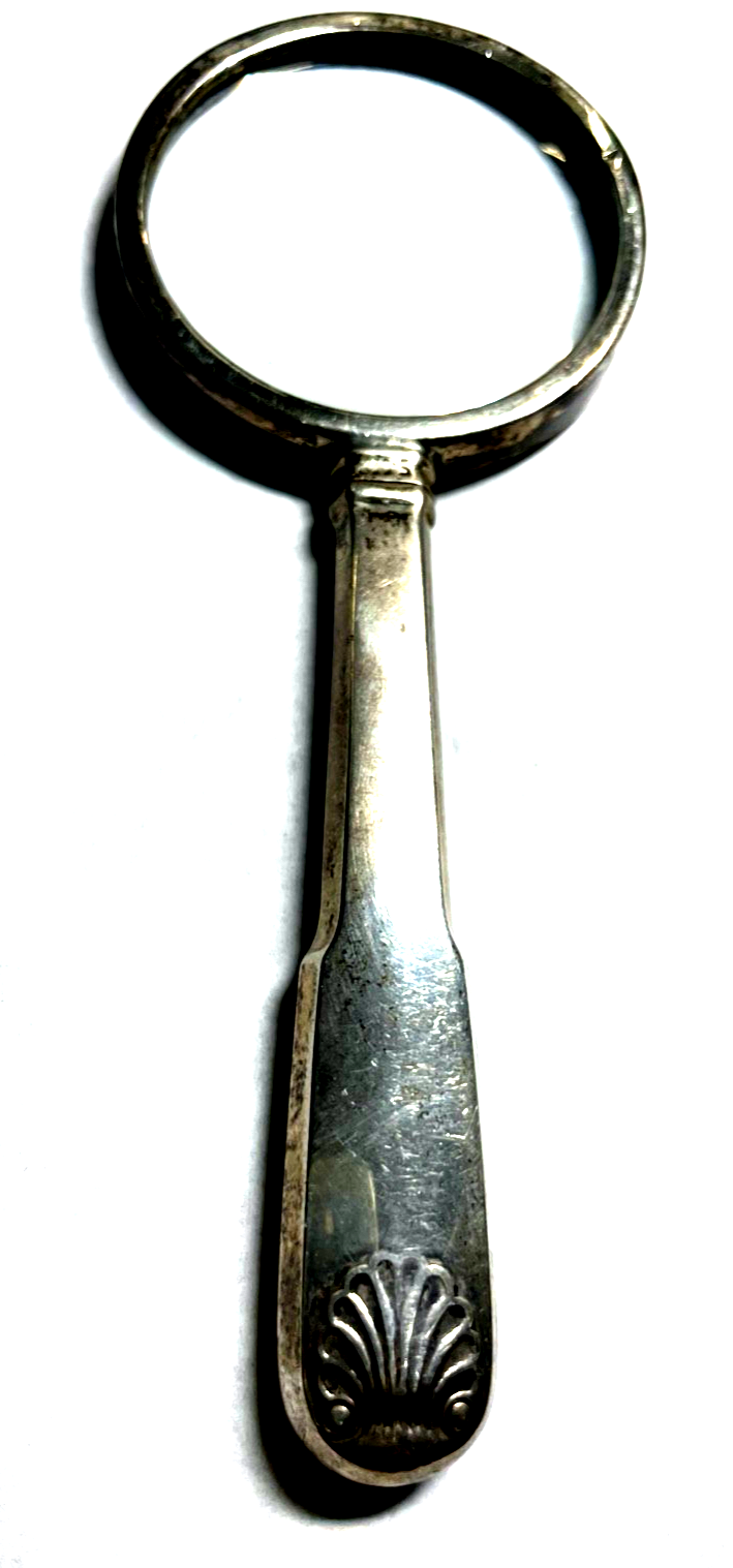 Antik 830 Silber Lupe mit Griff Vergrößerungsglas Lesehilfe Leselupe gepflegt1