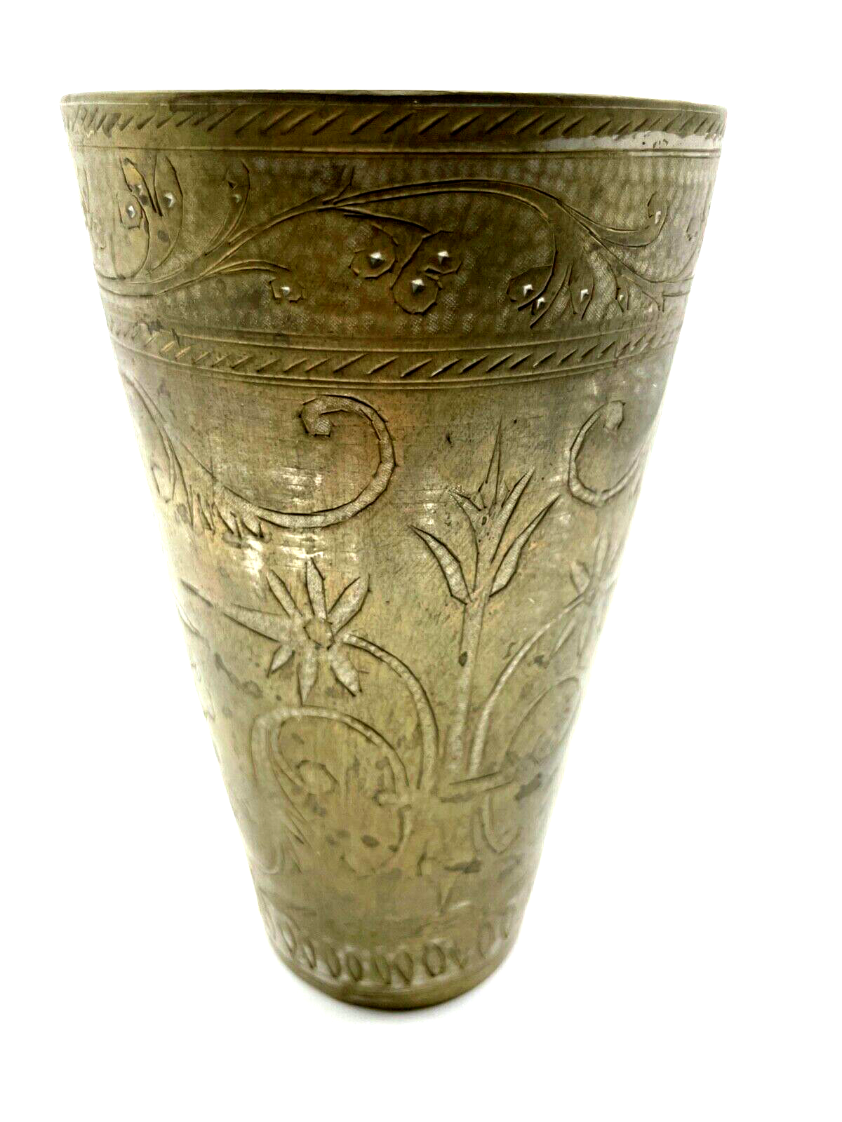 Alter Metall Becher Handarbeit Messing Zinn Isfahan Kunsthandwerk H 18 cm Nr. 50