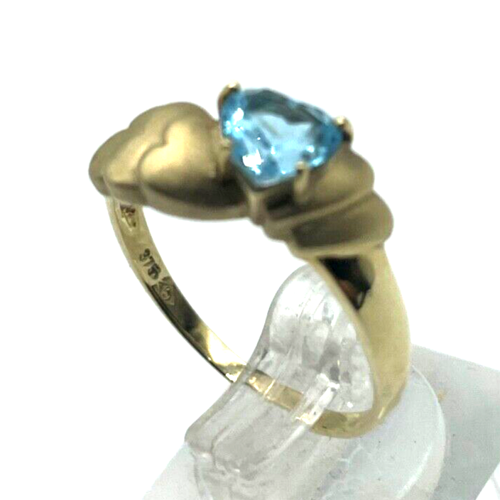 375 Gold 9 K Ring Blautopas Herz mattierte Herzen Ø 19 mm RG 60 Juwelier solide2