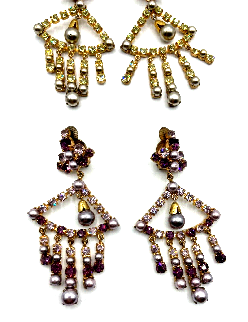 2 Paar vintage prächtige Strass Ohrhänger Clips Hollywood Glamour 50er Jahre2