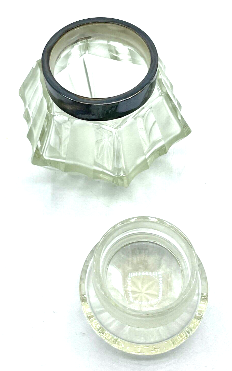 Antik 835 Silber Rand formschöne Glas Deckeldose Halbmond Krone Löwe Punzen topp3