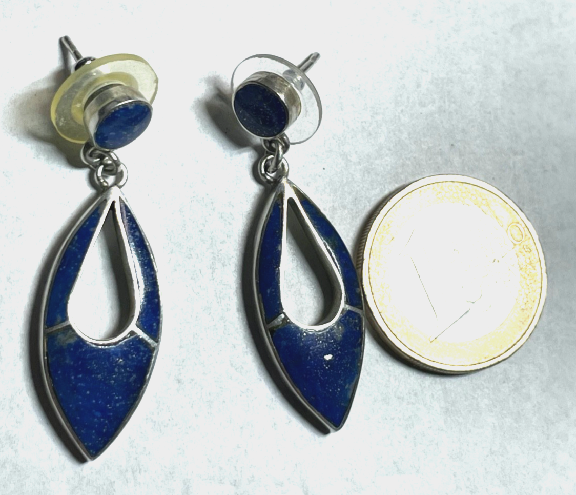 950 Silber Ohrringe Ohrhänger mit echtem Lapislazuli  L 45 B 13 mm Handarbeit2