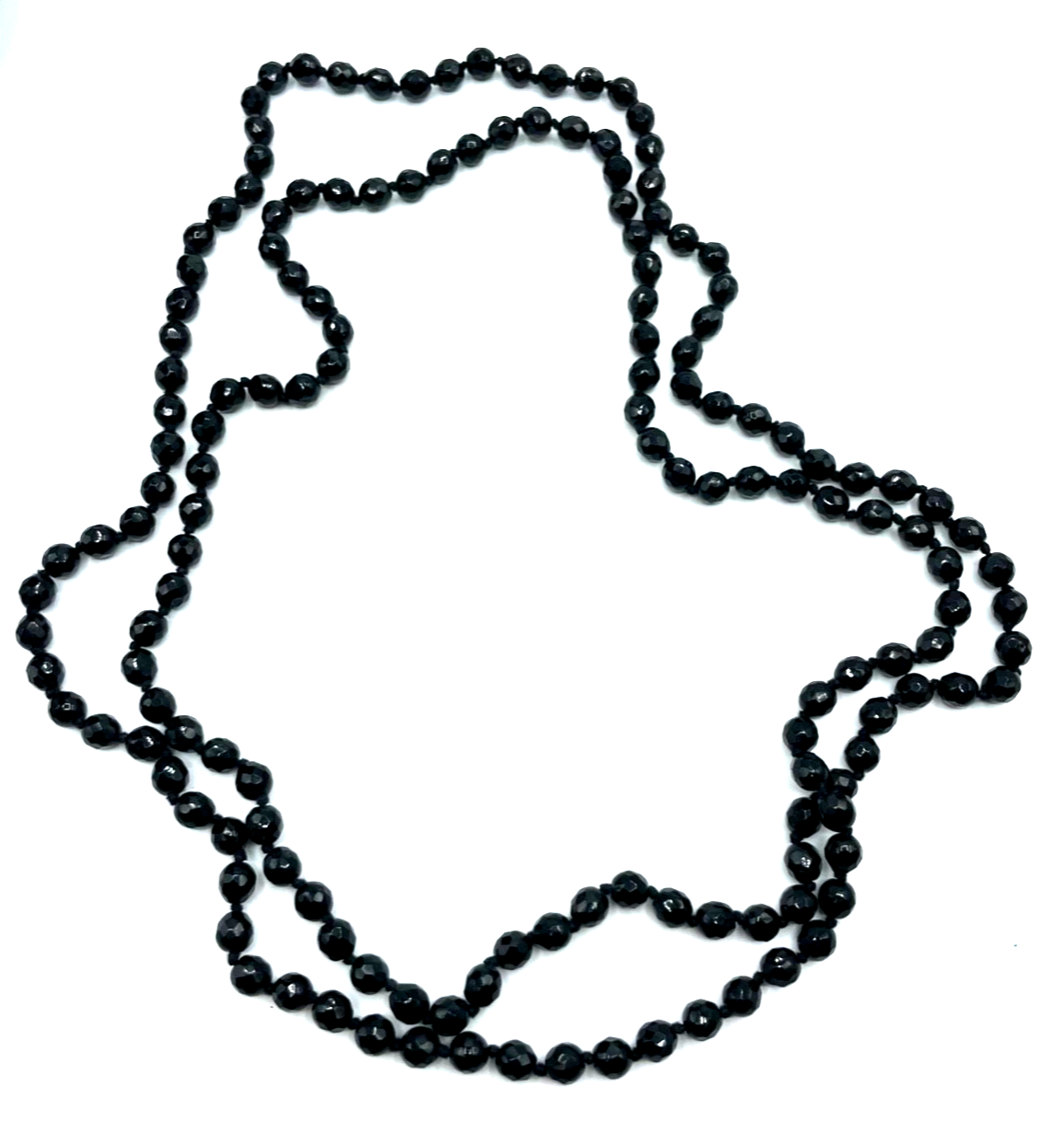 156 cm schwarze Glasperlen Kette Charleston Kette 20erJ Trauerschmuck geknotet0