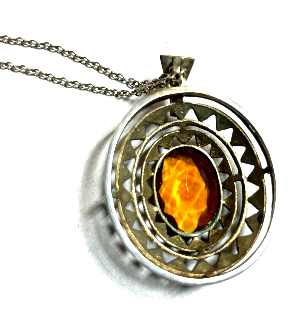 Antik 835 Silber Kette mit großer Anhänger Citrin cognac farbig 20er J gepflegt14