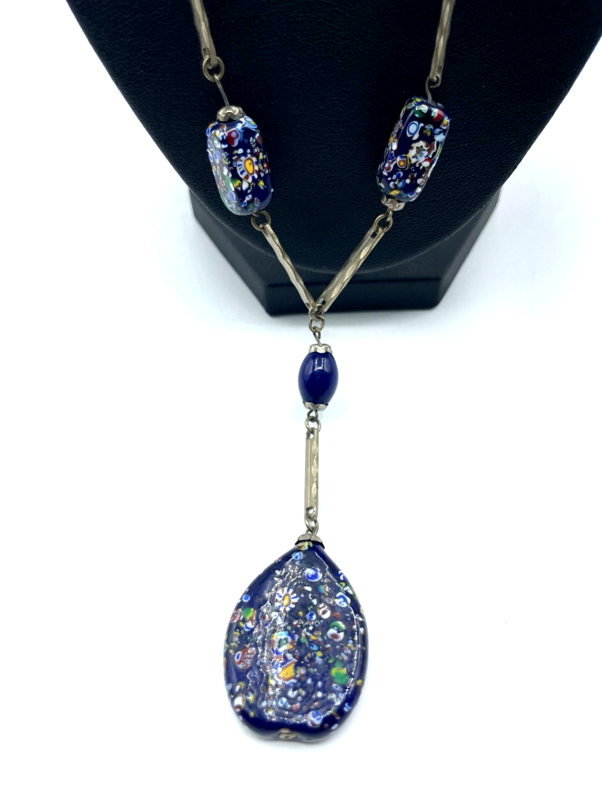 Stattliche vintage Murano Glas Millefiori Collier Silberkette Handarbeit Unikat1