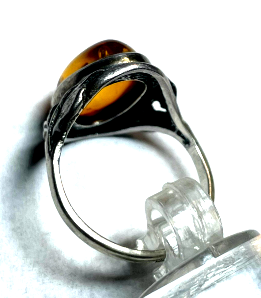 925 Silber Ring Bernstein Cabochon oval RG 56 Ø 17,8 mm solide Qualität gepflegt5