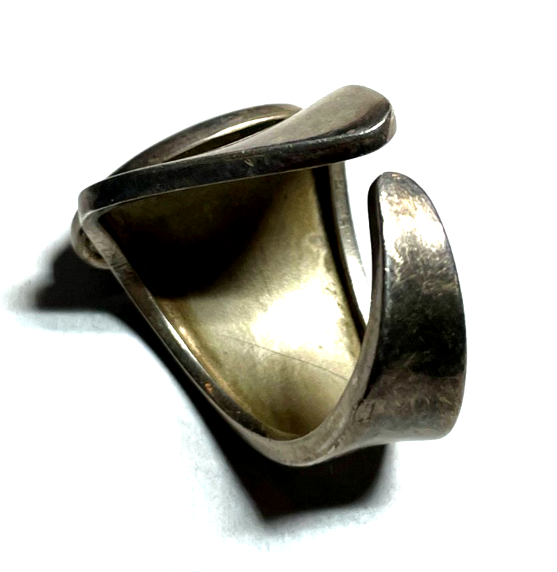 Aparter 925 Silber Design Ring Handarbeit Bernstein Cabochon offene Schiene5