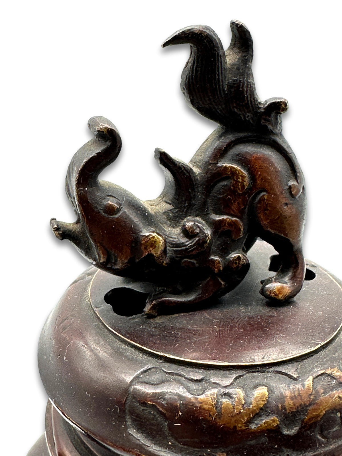 Japan Koro Räuchergefäß Bronze - Meiji um 1900 - Shishi-Deckel - Lotos-Sockel6