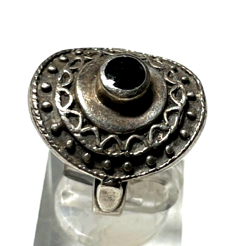 Solider 925 Silber Ring Onyx Cabochon vintage Handarbeit RG 53 Ø 16,8 mm Ethno3