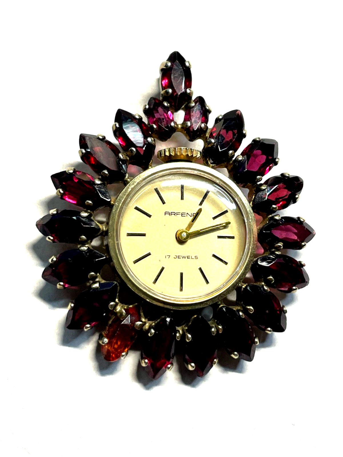 Vintage mech. Arfena Kettenuhr Silber vergoldet Granat Besatz Uhr läuft tiptop0