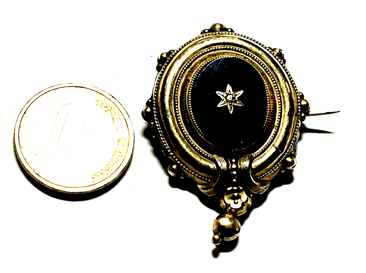 Antik Biedermeier Brosche Anstecknadel Schaumgold L 46 mm B 34 mm T 10 mm gepfl.1