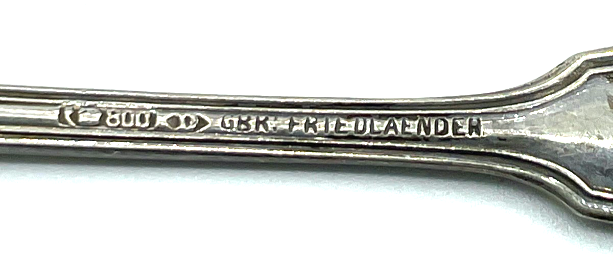 Antik Augsburger Faden Friedländer 800 Silber Kaffeelöffel Set 8 St WG GW Gravur6