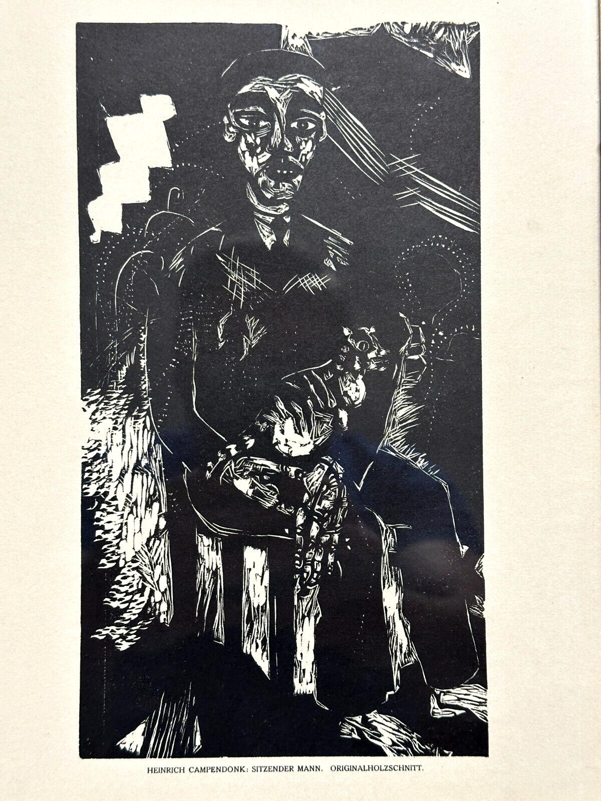 Heinrich Campendonk 1889-1957 - Holzschnitt Woodcut - 'sitzender Mann' - 19191