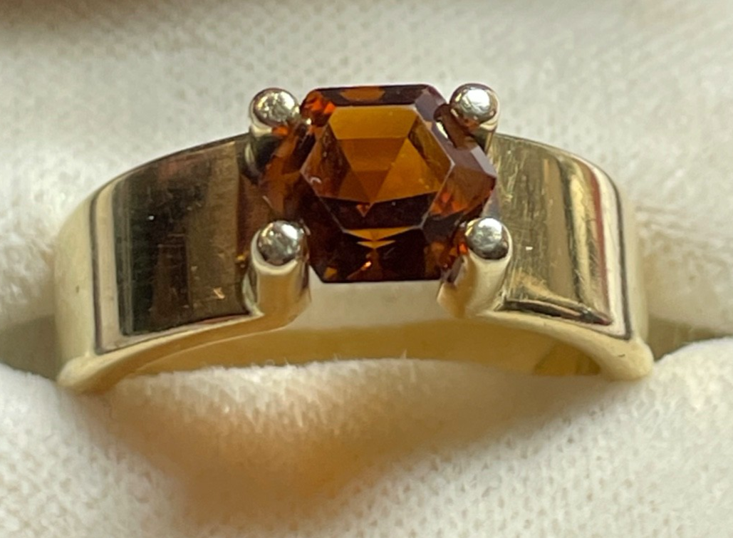 14 K 585 Gold massiver Ring Unikat mit Madeira Citrin Juwelier  Ø 17,5 mm RG 557