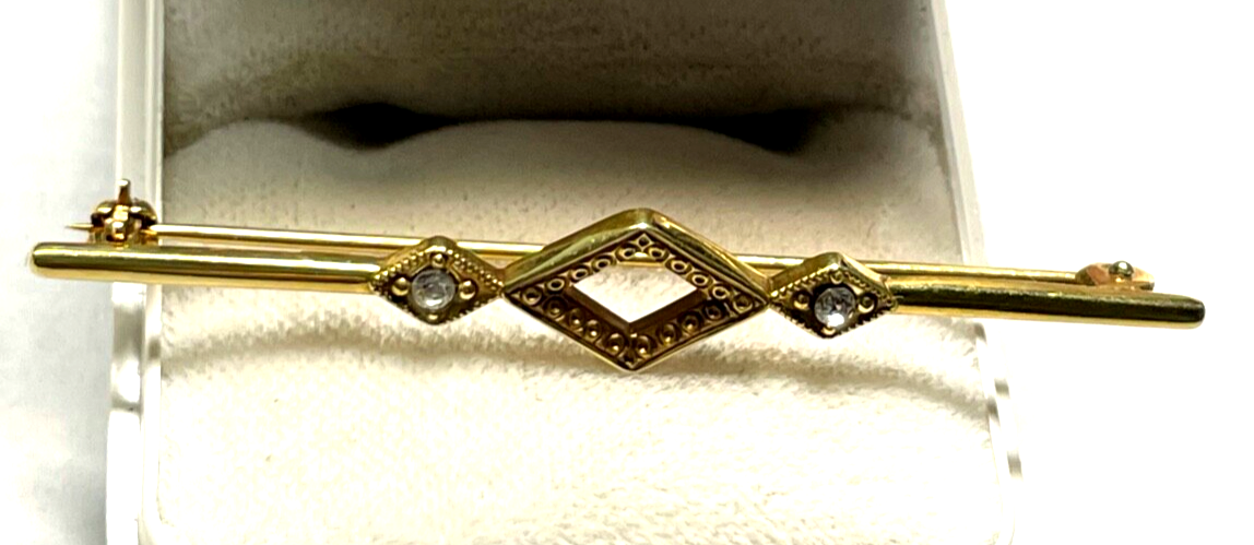 Antik 585 Gold 14 K Gold Brosche Nadel Stabbrosche 2 Altschliff Diamanten L 5,50