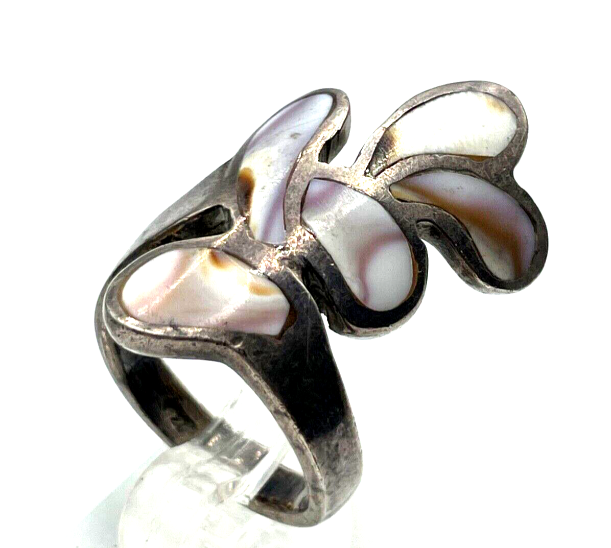 Vintage Ethno Style 925 Silber Ring Perlmutt Einlage Ø 17,5 RG 55 Handarbeit0