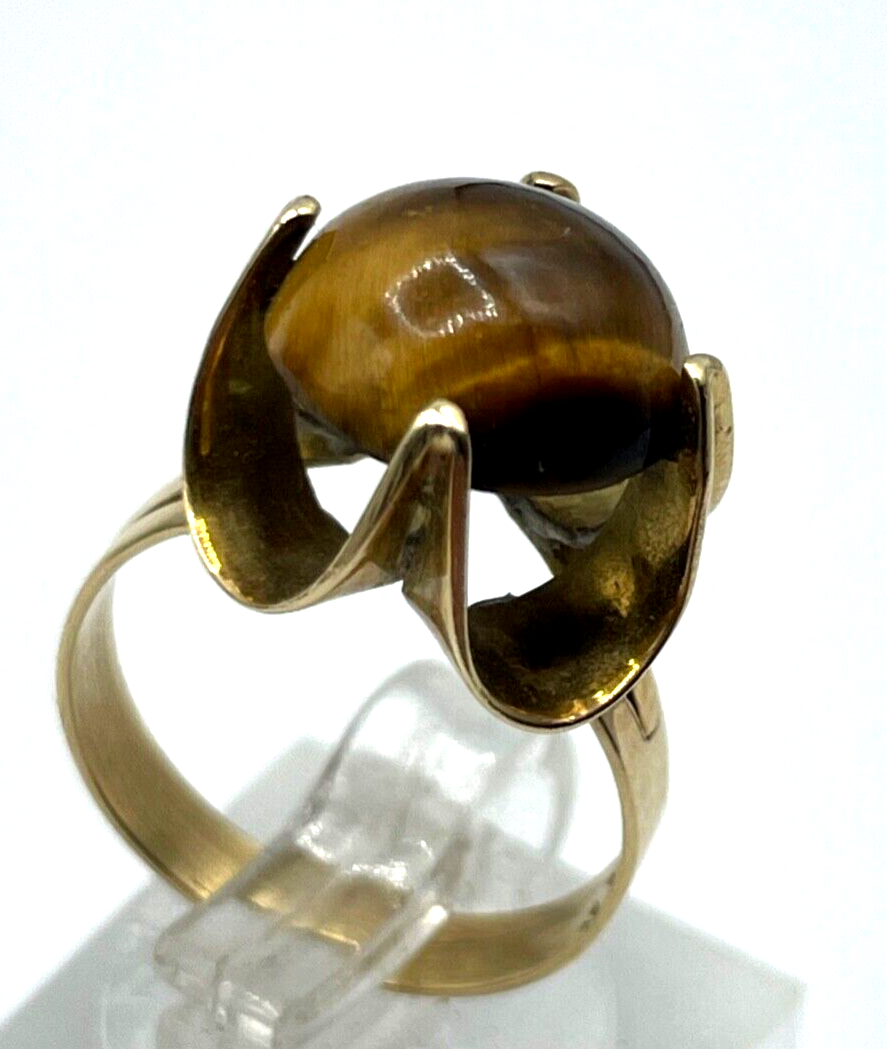 Vintage Style 585 Gold 14 K Ring mit Tigerauge Cabochon Ø 16,5 mm RG 521
