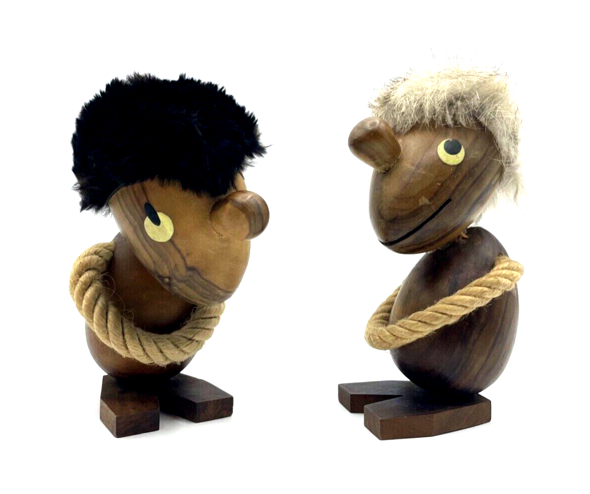 2 vintage Holzfiguren midcentury 50erJ Handarbeit Teakholz Troll Hans Bolling0