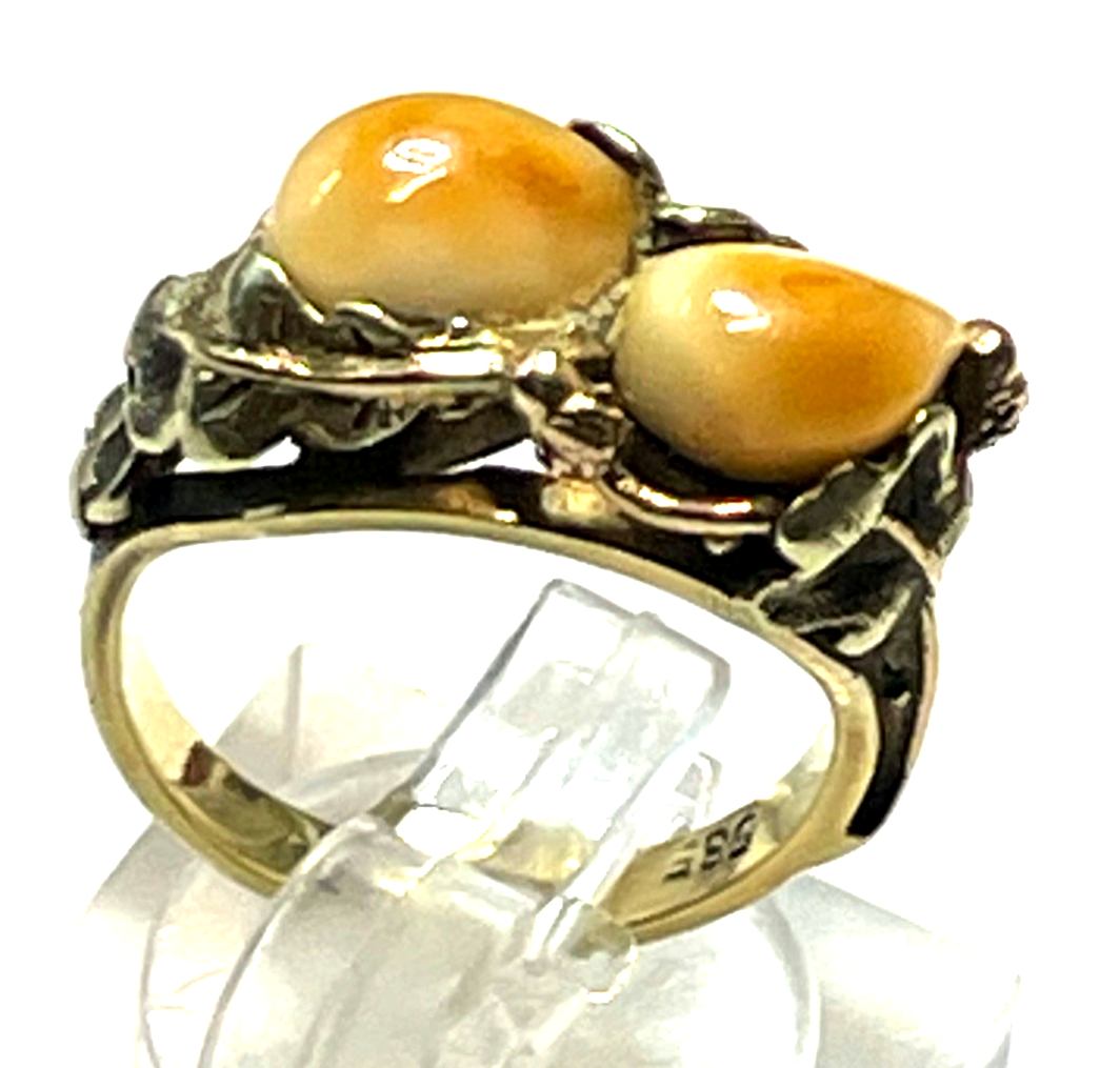 585 Gold 14 K antik Ring mit 2 x Grandel  RG 49 Ø 15,6 mm sehr apart  + gepflegt0