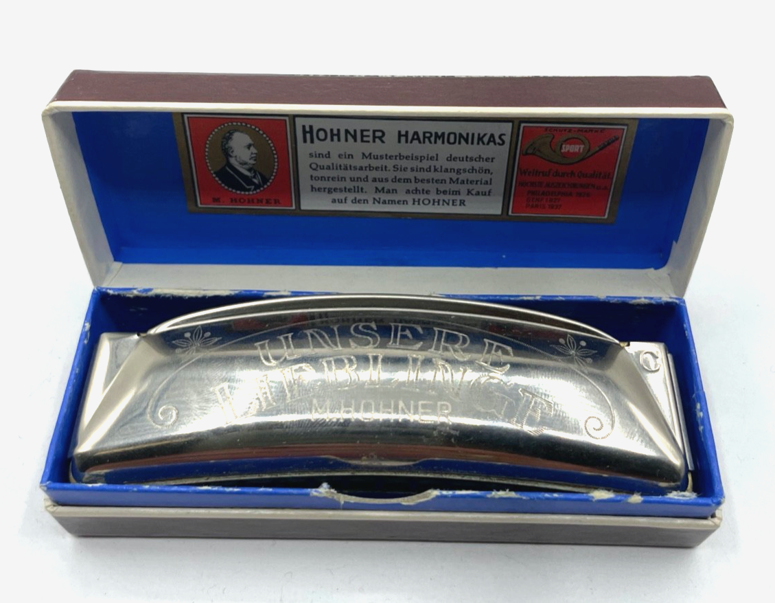 Vintage Unsere Lieblinge M Hohner Harmonika C Mundharmonika orig. Box gepflegt1