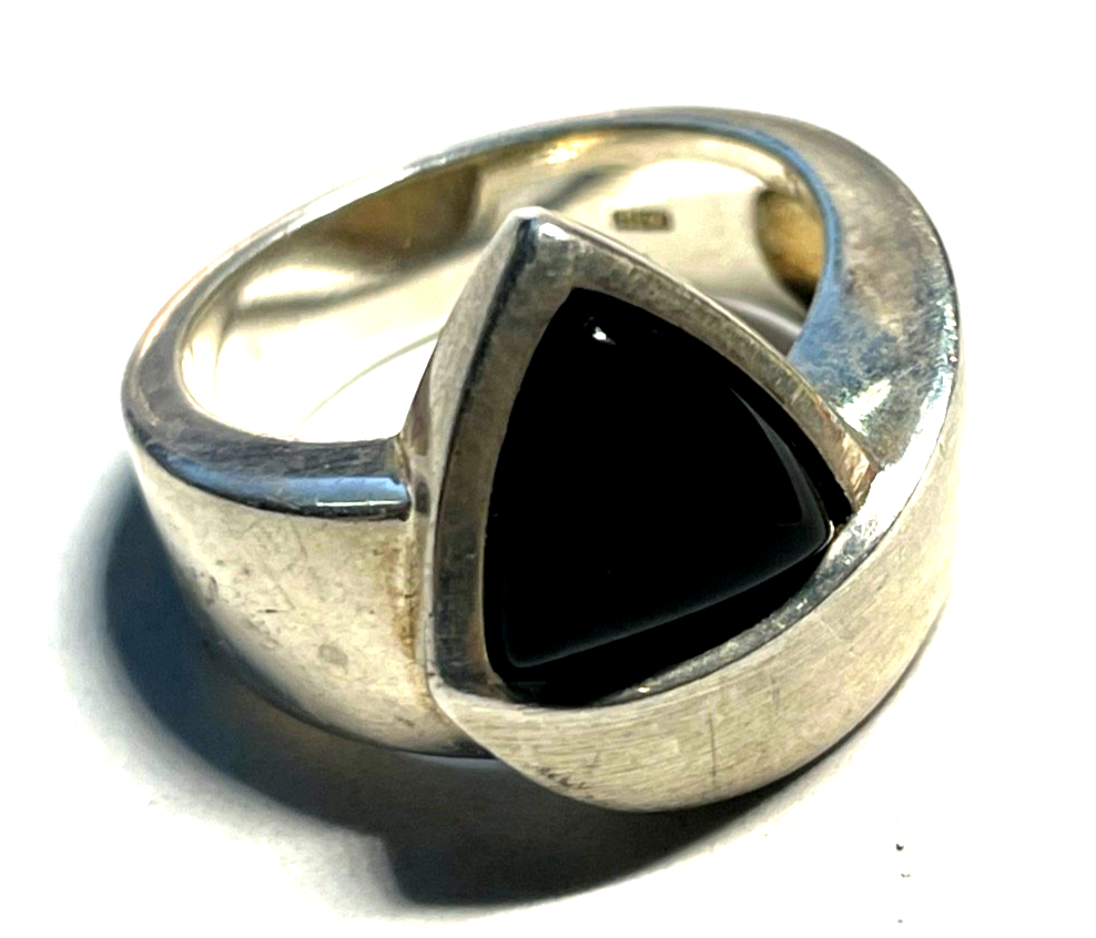 Solider 925 Silber Ring Onyx Handarbeit Silberschmiede RG 51 Ø 16,2 mm gebürstet7