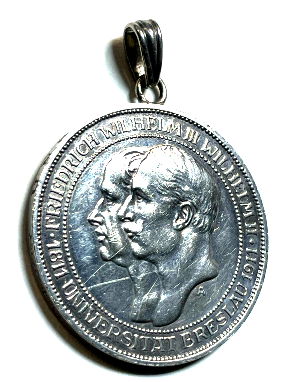 Antik Münzanhänger Silber Deutsches Reich Drei Mark 1911 A Wilhelm II + III1