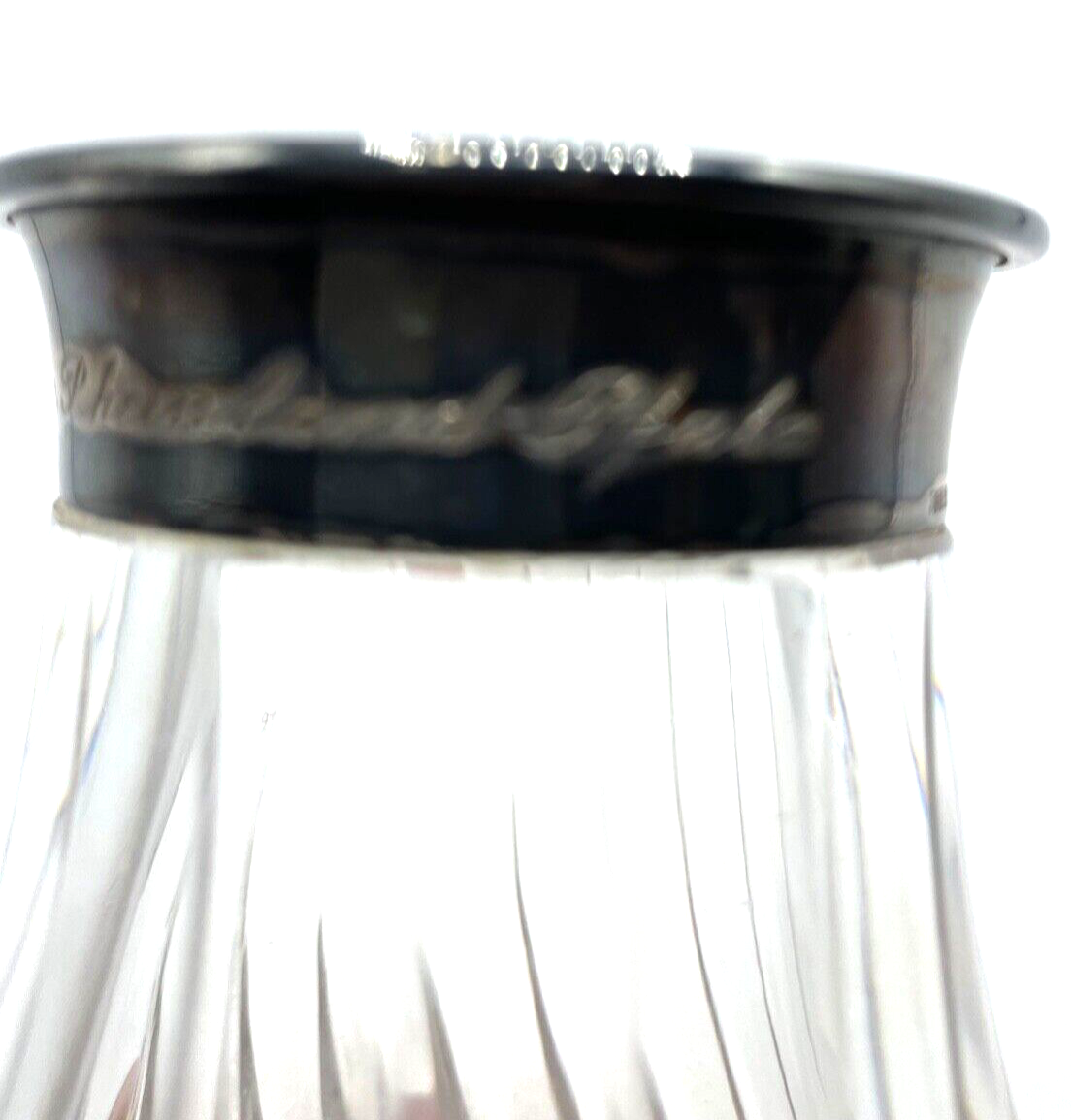 Schwere Bleikristall Kristallglas Vase mit 835 Silber Rand und Punze 1960 H19cm5