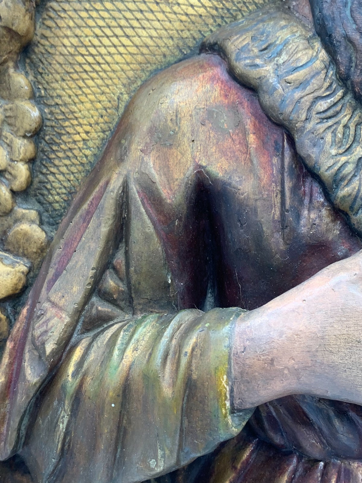 barocke Heiligen Figur Skulptur - Apostel mit Buch - gefasst - Reliefschnitzerei4