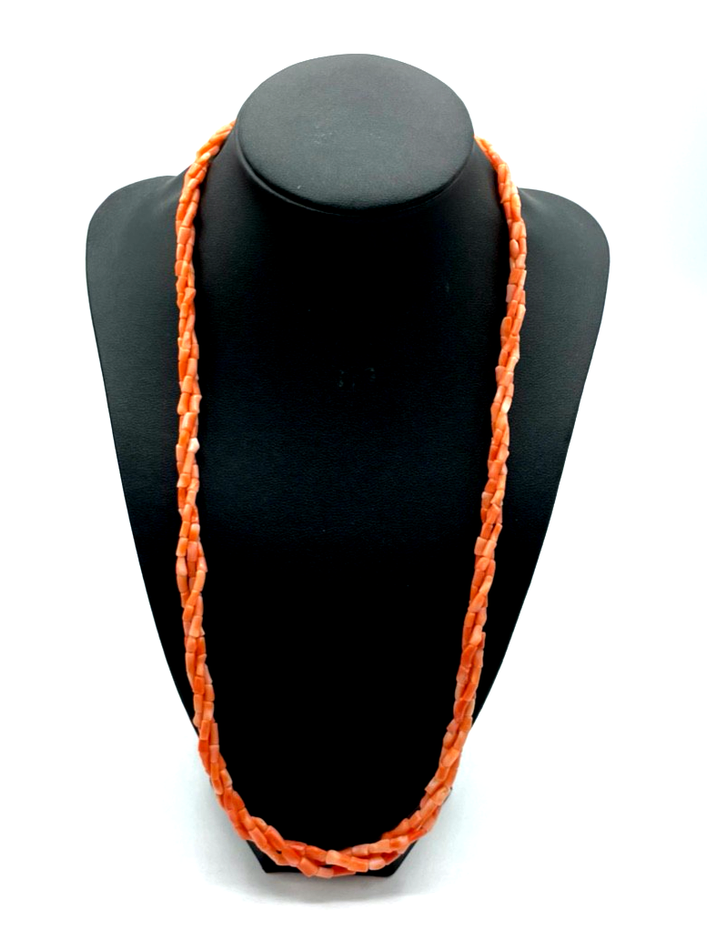 Natur Lachs Koralle 3er Strang gedreht mit 925 Silber Karabiner L 60 cm gepflegt0