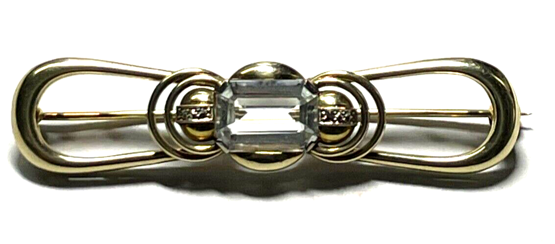 Edle 585 Gold 14 K Brosche Stabbrosche mit Aquamarin im Emerald Cut Juwelier3