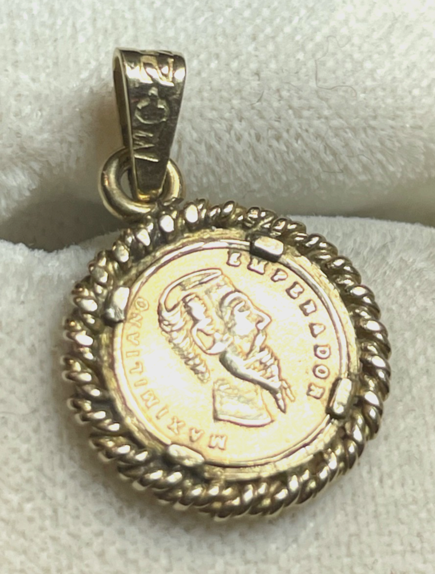 585 Gold 14 K Gelbgold Anhänger Charm mexikanische Münze in Fassung Münzanhänger2