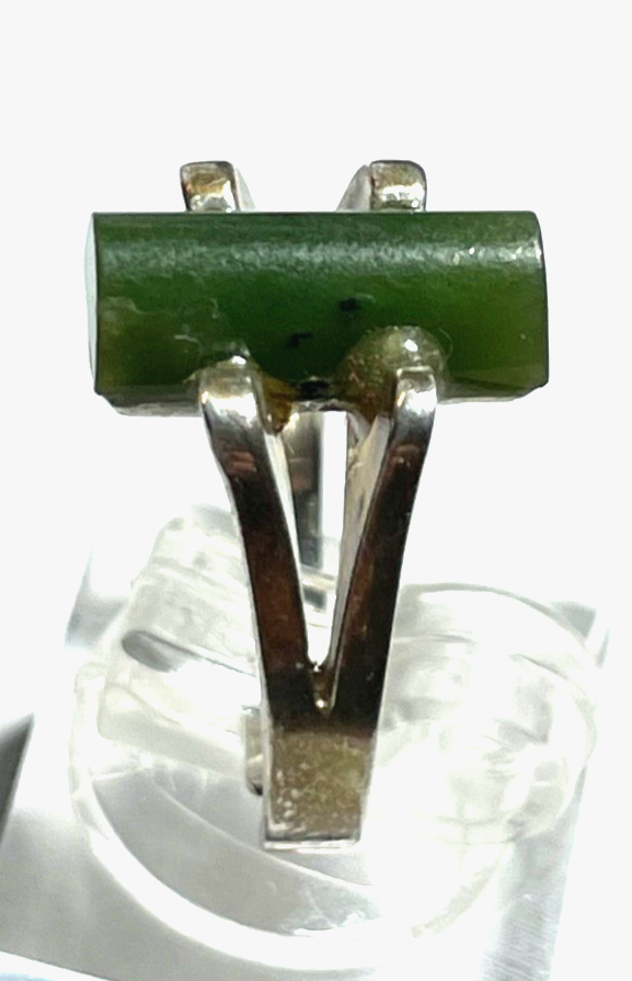 70erJ Design vintage 835 Silber Ring + grüne Jade offene Ringschiene Modernist2