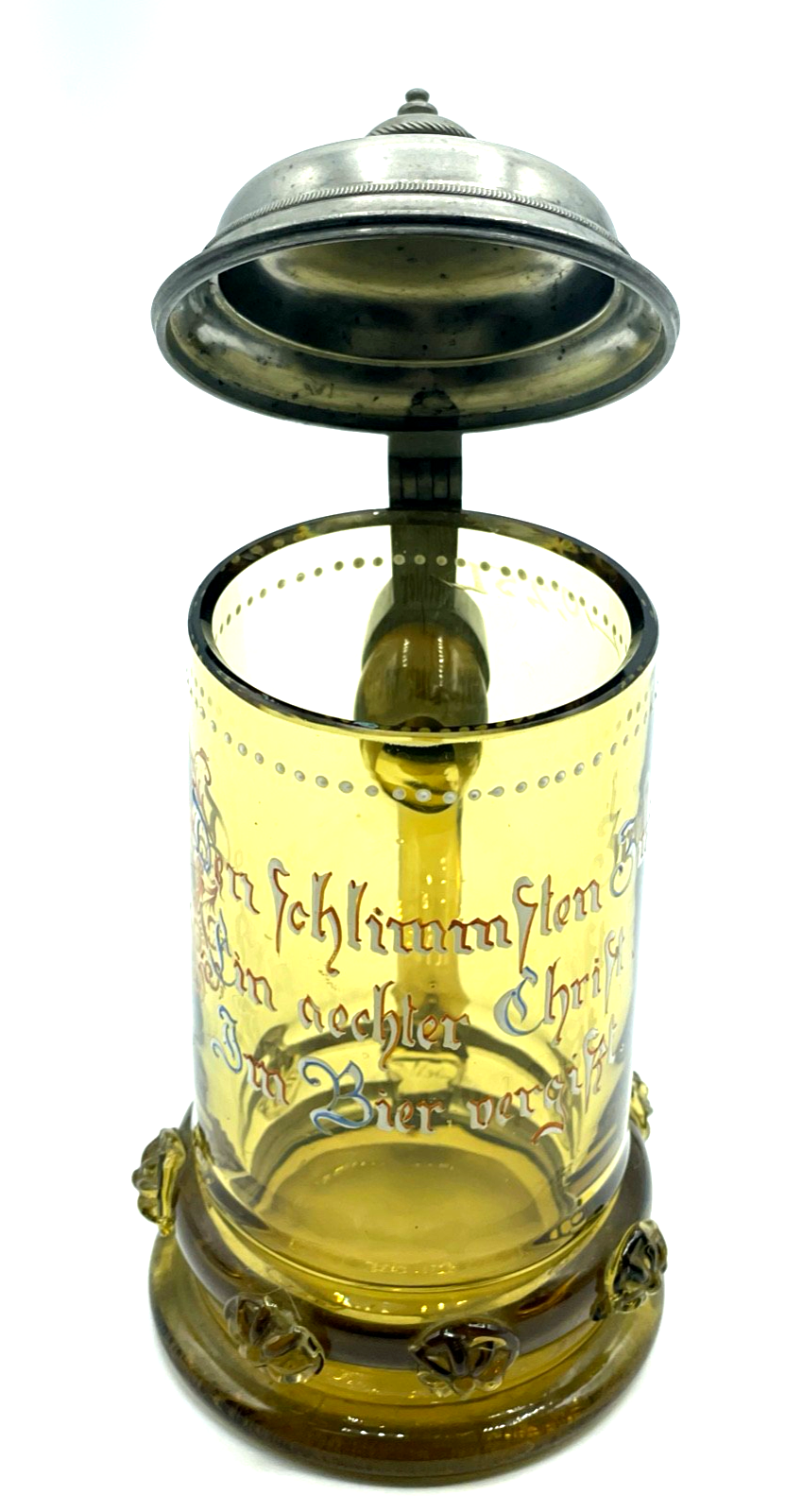Damen Historismus Glaskrug Zinn Deckel Bierkrug Noppen Kaltemaille 0,25 Ltr.6