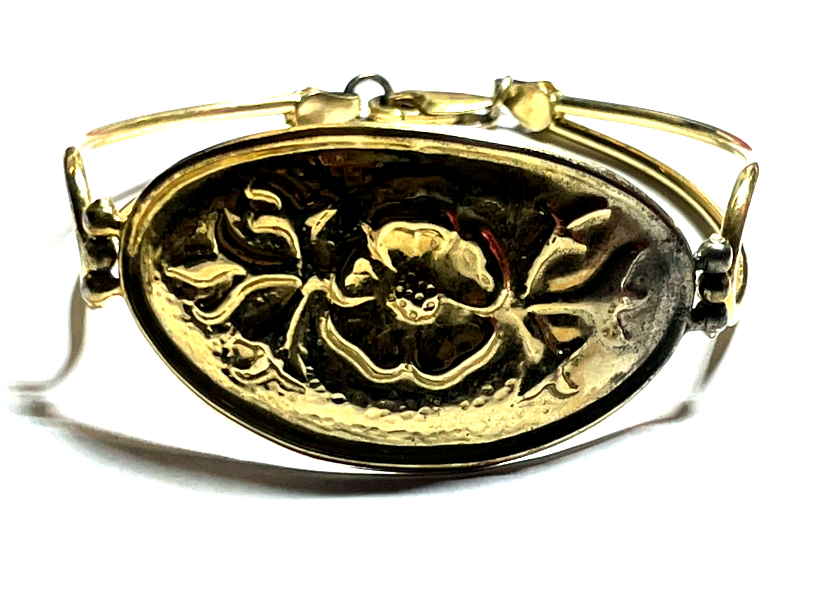 Vintage 925 Silber vergoldet Armband Handarbeit florales Dekor Armreif ähnlich8