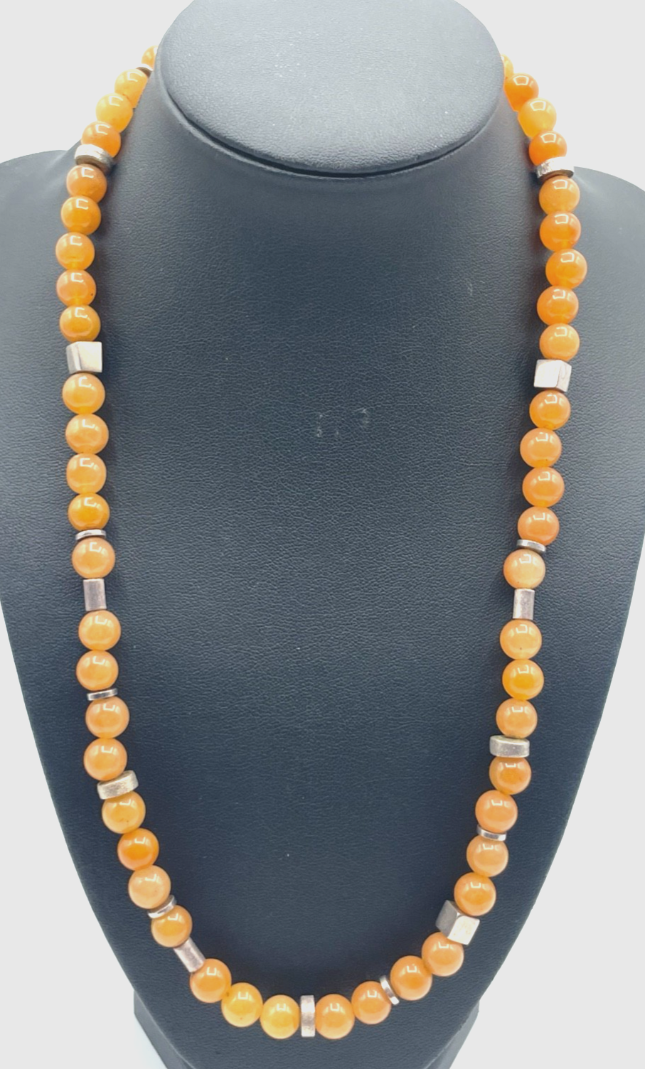 54 cm lange Honigcalcit Edelstein Kugelkette mit echt Silber im Mix Magnet Kugel1