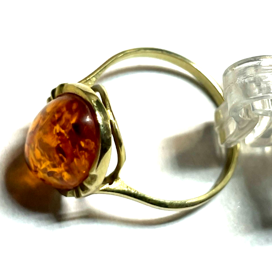 Vintage wunderschöner 375 Gold 9K Ring Bernstein Cabochon Ø 19 mm RG 60 Juwelier6