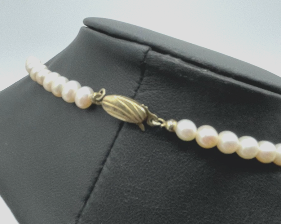 SWZ Perlenkette rein Weiß 925 Silber vergoldet Schliesse L 42,5 cm Ø 5  mm gepfl2