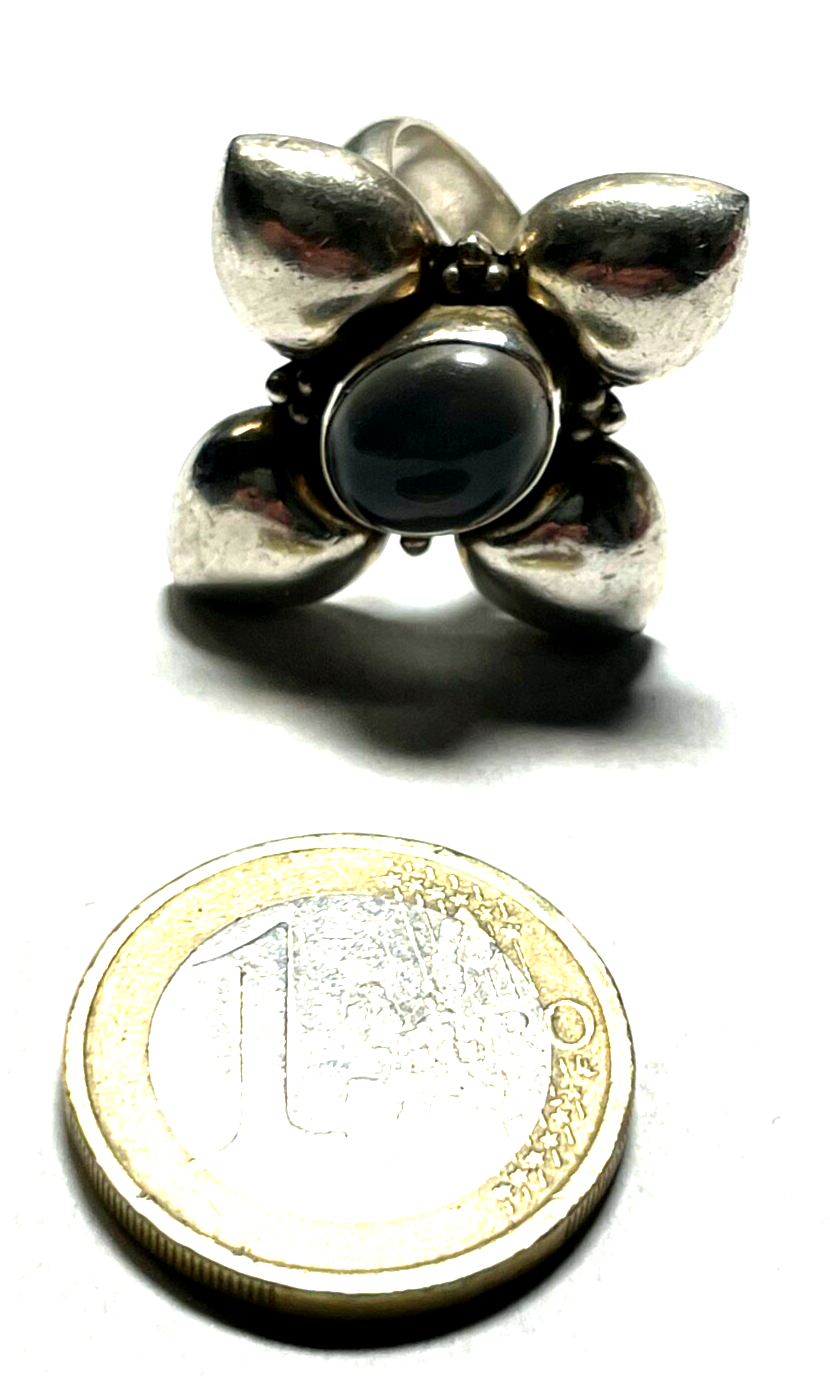 Stattlicher 925 Silber Ring Mondstein Cabochon Ø17mm RG 54 solide Qualität Blume6