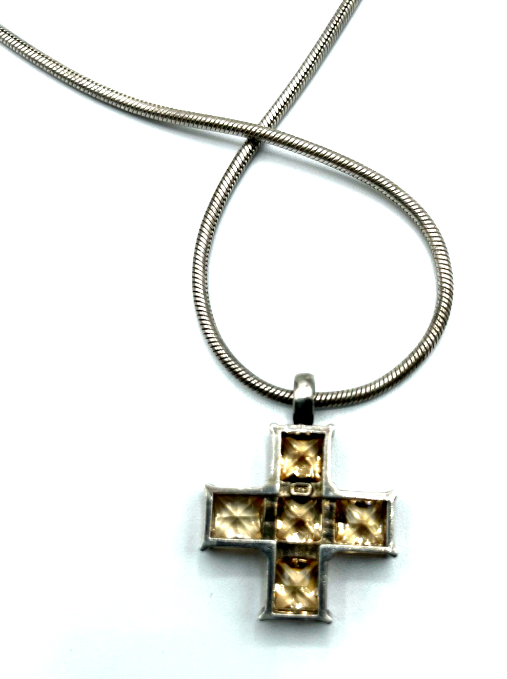 925 Silber Kette Schlangenkette 42 cm mit Kreuz Anhänger Cognac o. Citrin farbig4